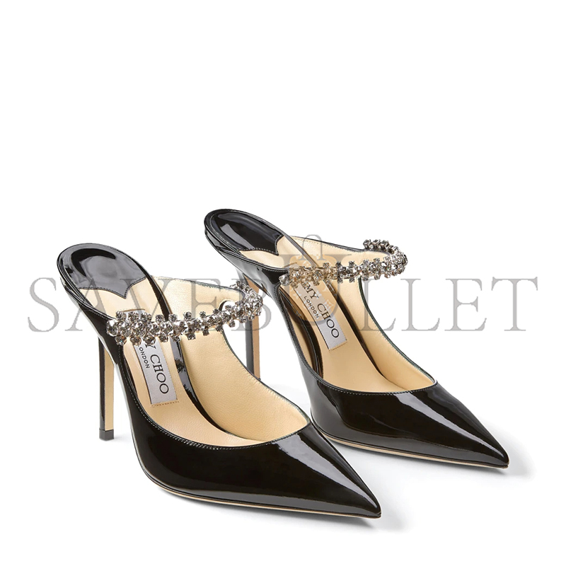 Ji*y Ch* bing 100 black patent leather mules with crystal strap bing100pat